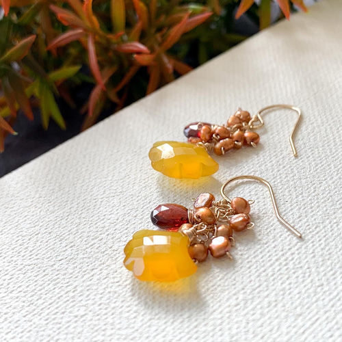 Creema限定】14kgf*実りの秋の銀杏ピアス／イヤリング*天然石 ピアス