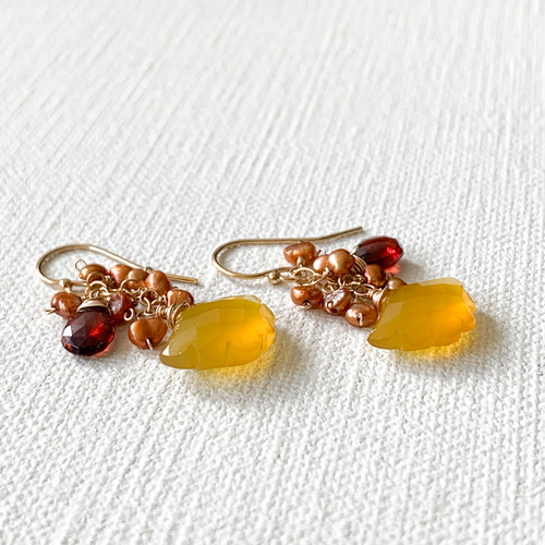 14kgf 天然石　*ルース品質* アンデシン　一粒　ピアス　イヤリング Creema限定】14kgf*実りの秋の銀杏ピアス／イヤリング*天然石 ピアス