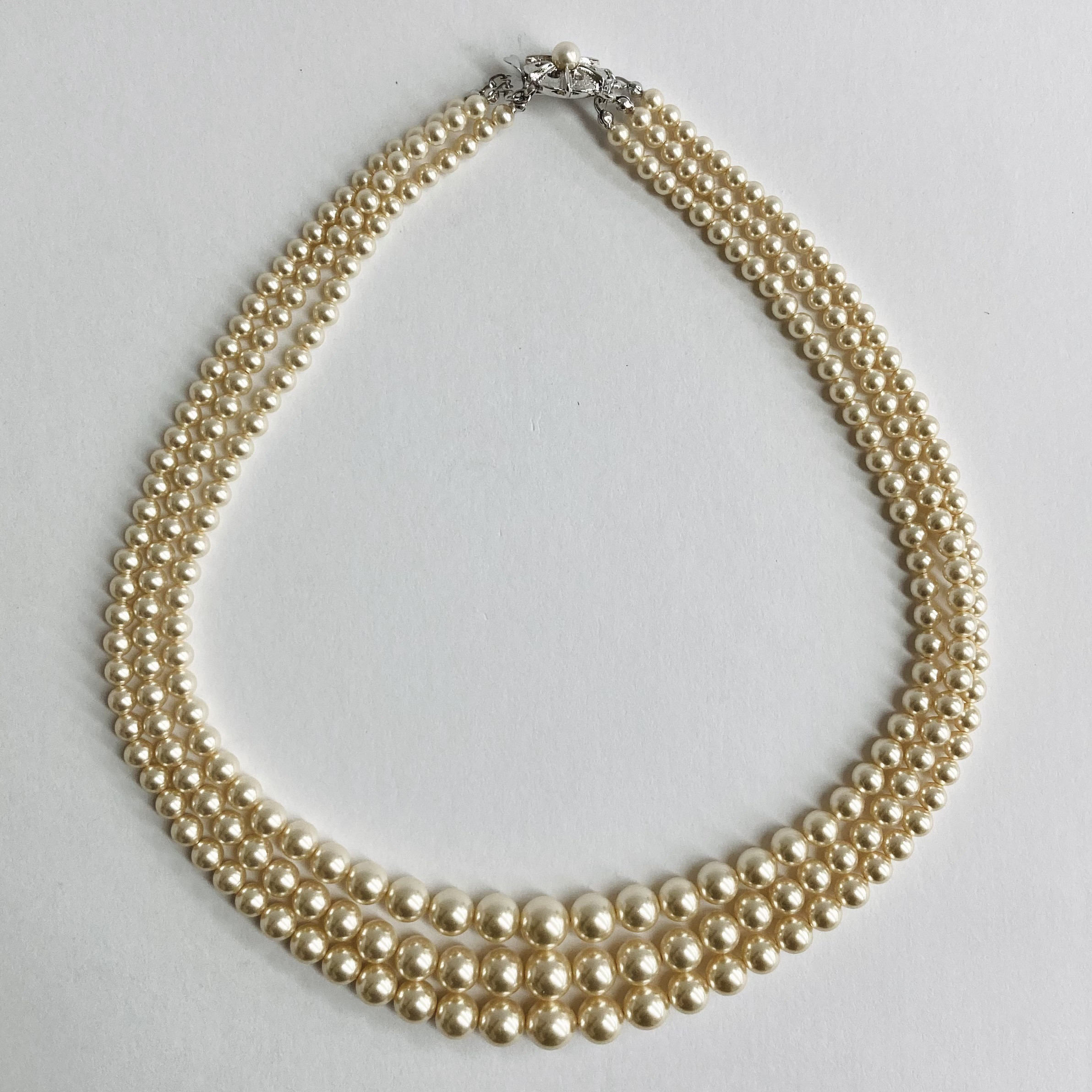 ガラスパール3連グラデーションネックレス/約4x9mｍ約43.5/46/48cm/Lt.ベージュ/R/日本製