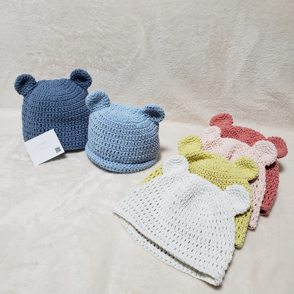 くま耳帽子 コットン ハンドメイド くま耳帽子 コットン ハンドメイド（くまさん帽子(コットン