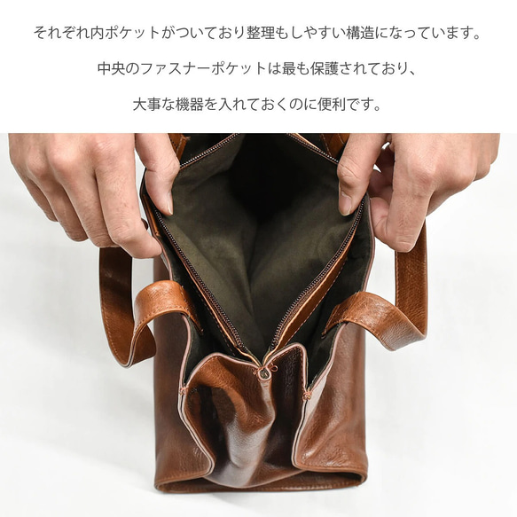 【1点限り】仕分け構造でたっぷり収納できる ２Way トートバック プルアップレザー ショルダー グレー 7枚目の画像