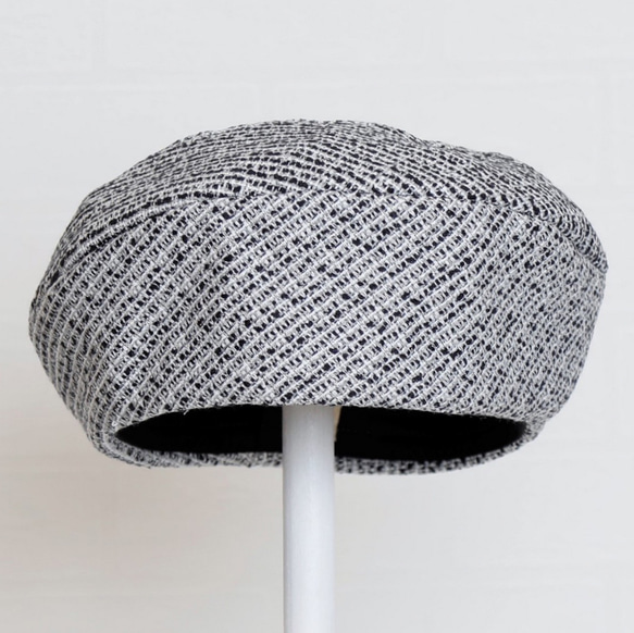 【受注製作】モノトーン ツイードのベレー帽  秋冬のベレー帽 2枚目の画像