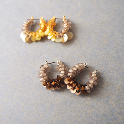小圓環耳環▫️米色×棕色小圈形耳環古董珠 第2張的照片