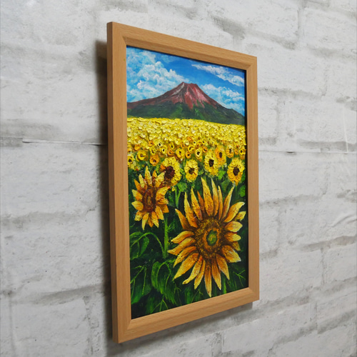 油絵 油彩 油彩画 絵 絵画 【ひまわり畑の富士山】 絵画 HR