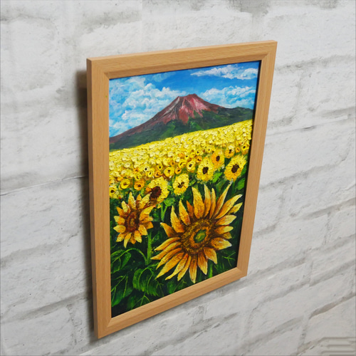 油絵 油彩 油彩画 絵 絵画 【ひまわり畑の富士山】 絵画 HR