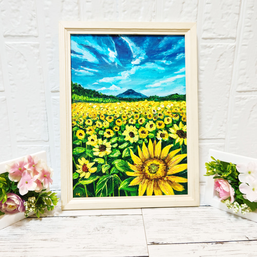 油絵 絵画 【ひまわり畑の富士山】 絵画 HR 通販 14715674