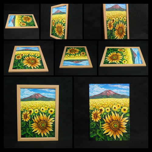 油絵 油彩 油彩画 絵 絵画 【ひまわり畑の富士山】 絵画 HR