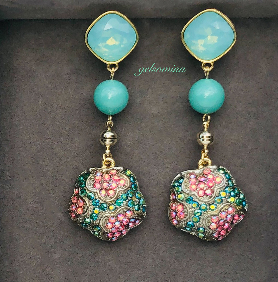 ★最大4WAY リバーシブル★シルクロードを旅する青磁色の水瓶★ピアス 両耳 vintage