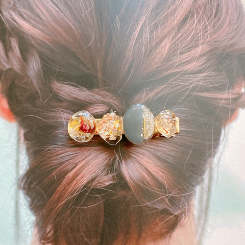 レジンヘアゴム クリップ 3連 オレンジ 流れ星 シェル 春夏2 選べる