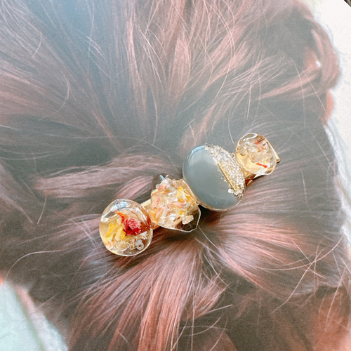 レジンヘアゴム　クリップ　3連　オレンジ　流れ星　シェル　春夏2 レジンヘアゴム クリップ 3連 オレンジ 流れ星 シェル 春夏2 レジン