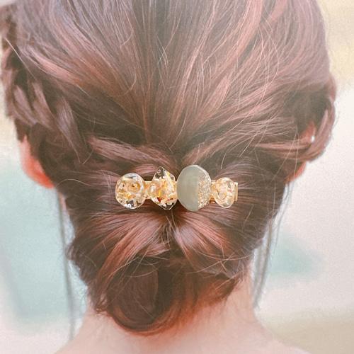 レジンヘアゴム　クリップ　3連　オレンジ　流れ星　シェル　春夏2 選べるカラー2色】ヘアクリップ♡レジン♡秋冬♡クリックポスト♡ヘア