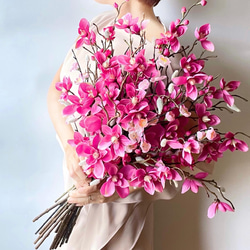 モダンなピンク木蓮ブーケ ウェディング アーティフィシャルフラワー