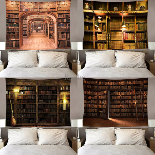タペストリーE82 金具付き 書斎 図書館 本棚 ヨーロピアン 背景布 送料