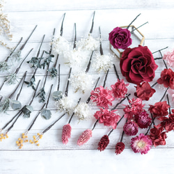 “ボルドー&クラシカルピンク”バラとミモザのナチュラルヘッドドレス＊プリザーブドフラワー 9枚目の画像