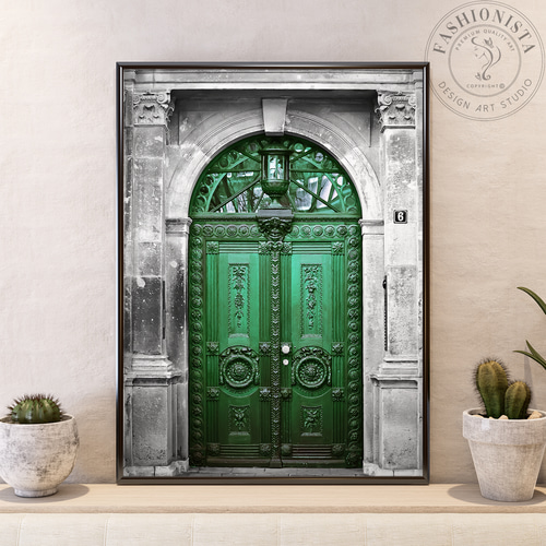 アートポスター 緑の扉 クラシックな玄関 洋館 アンティークドア