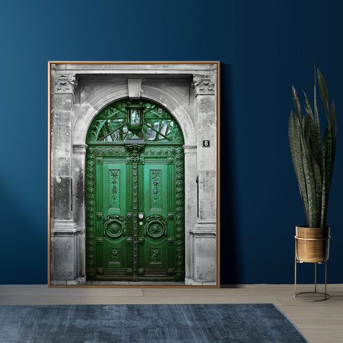 アートポスター 緑の扉 クラシックな玄関 洋館 アンティークドア