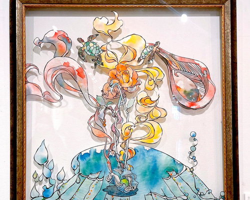 取寄せ可/切り絵 原画作品 さとうみよ 作品名 ついて来な 額入り
