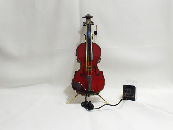 赤いバイオリン　new8；ステンドグラス作品　ＬＥＤを組み込んだ手作りランプ。 10枚目の画像