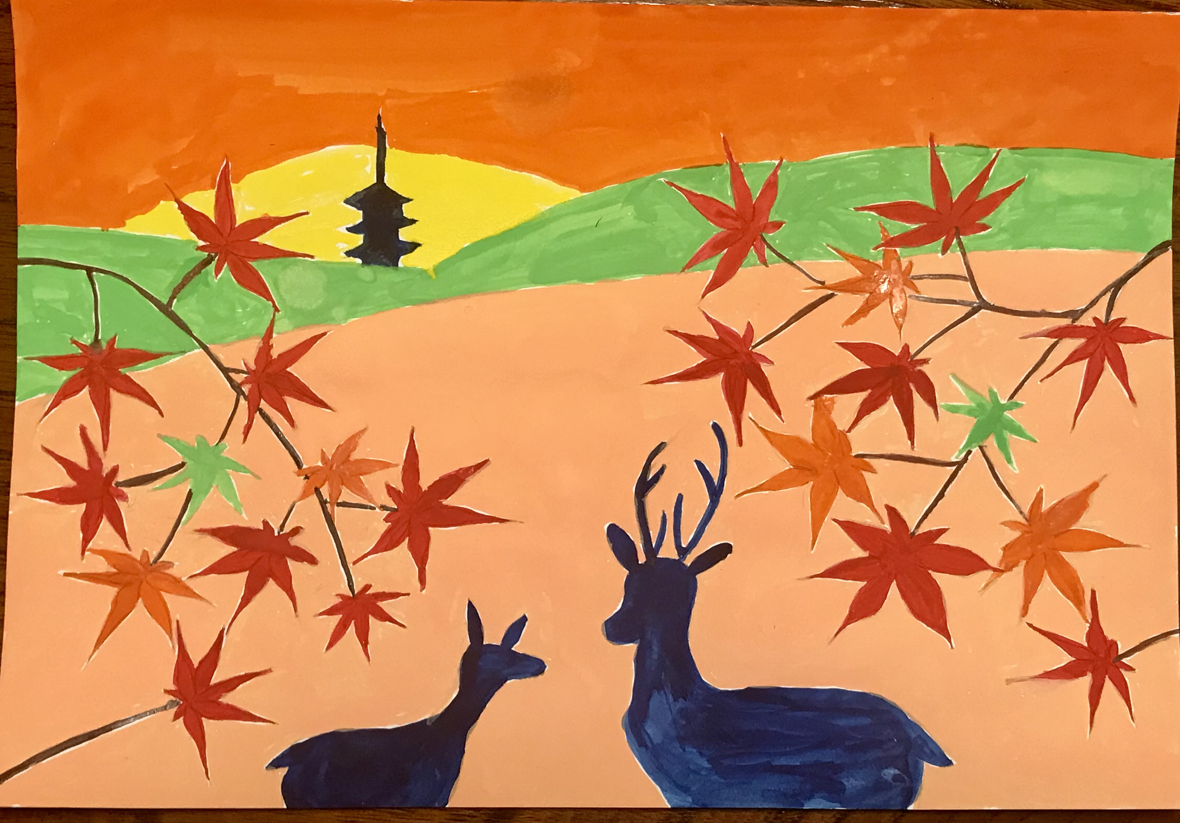 受注制作)ちぎり絵の下絵「紅葉と鹿」 その他雑貨 受注制作)ちぎり絵の下絵「紅葉と鹿」 その他雑貨