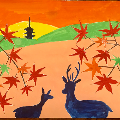 受注制作）ちぎり絵の下絵「紅葉と鹿」 その他雑貨