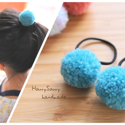 PomPonヘアゴム　2個セット　キッズ　毛糸　ポンポン　グリーン　シンプル bre-bm741149-m.jpg