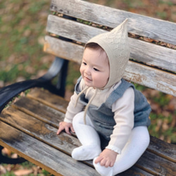 1～2歳 サイズ 極細メリノウールのボンネット (ソフトベージュ) ニット帽 ♡ 赤ちゃん帽 ♡ ベビー帽 4枚目の画像