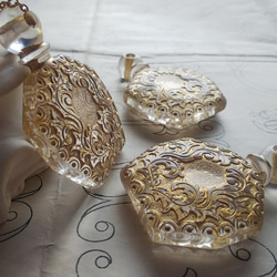 ヴィンテージ　Gold-Clear香水瓶（55×40ﾐﾘ）マットGold　ロング ネックレス 3枚目の画像
