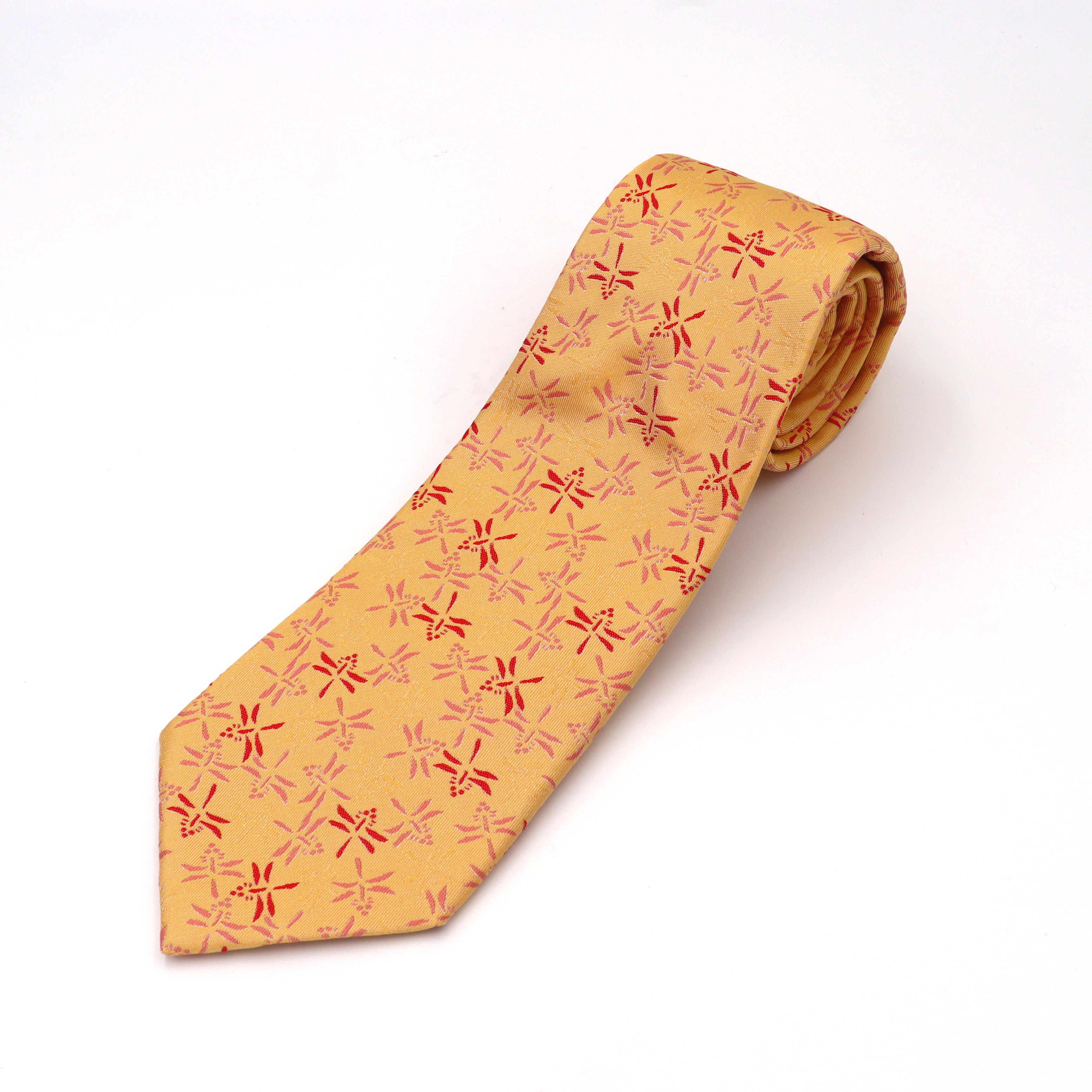 新柄　京の錦織　光峯錦織工房　日本の紋様を楽しむ　とんぼ　ネクタイ　ベージュ赤