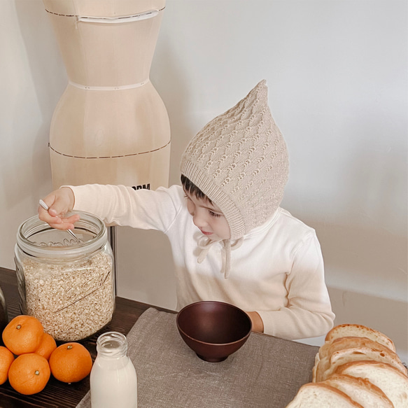 1～2歳 サイズ 極細メリノウールのボンネット (バーント・オレンジ) ニット帽 ♡ 赤ちゃん帽 ♡ ベビー帽 5枚目の画像