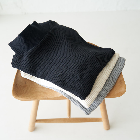 ﾓﾘﾉｶﾞｯｺｳ お得な3枚セットコットンハイネックテレコトップス (ホワイト&グレー&ブ｜ mg-th-set-03 1枚目の画像