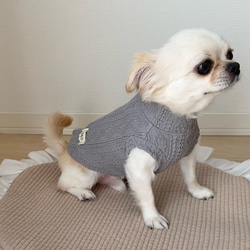 犬服　ハイネック　セーター　／　ベスト　【グレー】 5枚目の画像