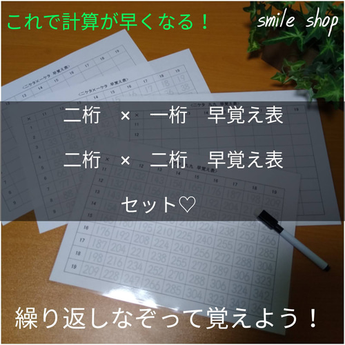 ☆新セット☆九九表セット＆なぞって覚える二桁の掛け算表セット 19×19 