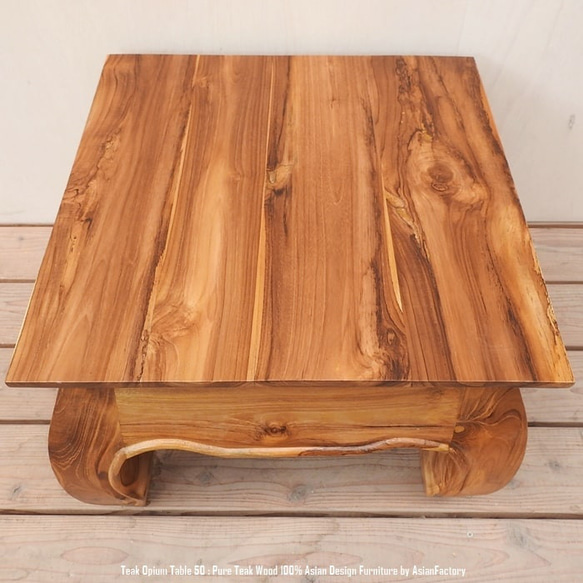 チーク無垢材 オピウムテーブル 50cm×50cm NA ナチュラルブラウン ローテーブル ちゃぶ台 木製 アジアン家具 4枚目の画像