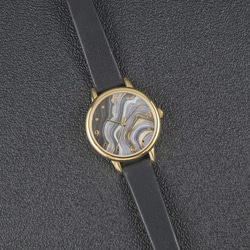瑪瑙紋路手錶 金殼黑色錶帶 女裝手錶 全球免運 第3張的照片