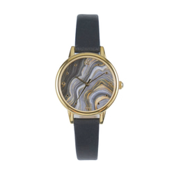 瑪瑙紋路手錶 金殼黑色錶帶 女裝手錶 全球免運 第1張的照片