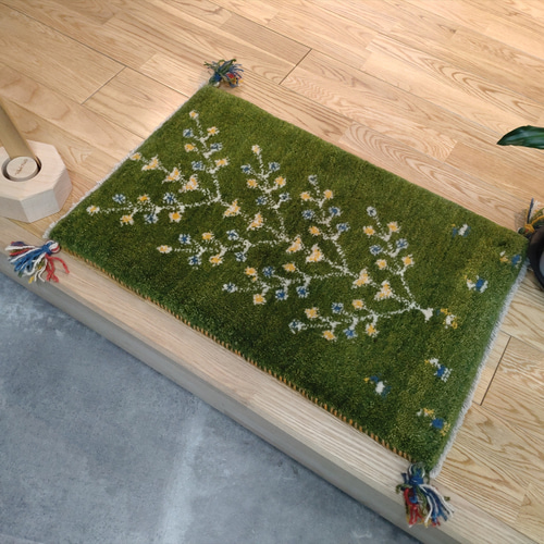 ペルシャ ギャッベ 玄関マット 43.5×66cm グリーン 生命の木 