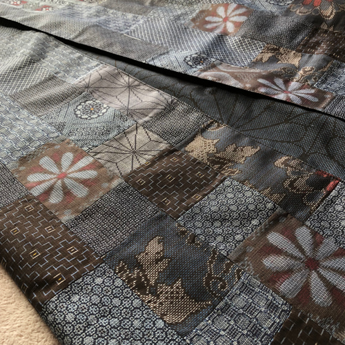 アンティーク大島紬のパッチワークコート リバーシブル 青 着物  