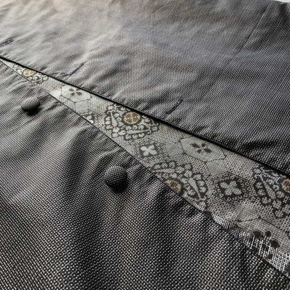 アンティーク大島紬のパッチワークコート　リバーシブル　茶龍郷　スタンドカラー　着物リメイク 8枚目の画像