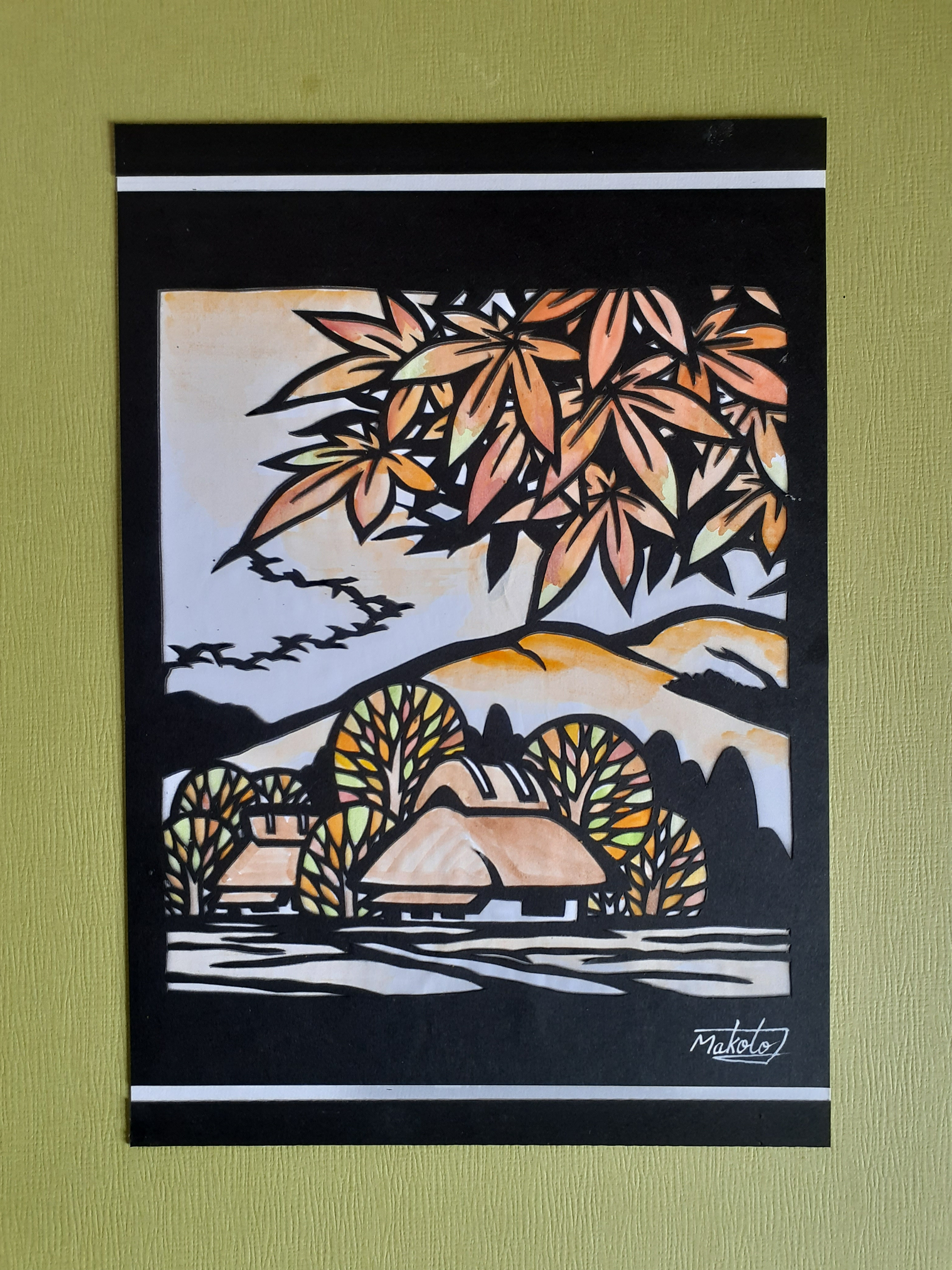 切り絵 田舎の四季/春夏秋冬4点セット