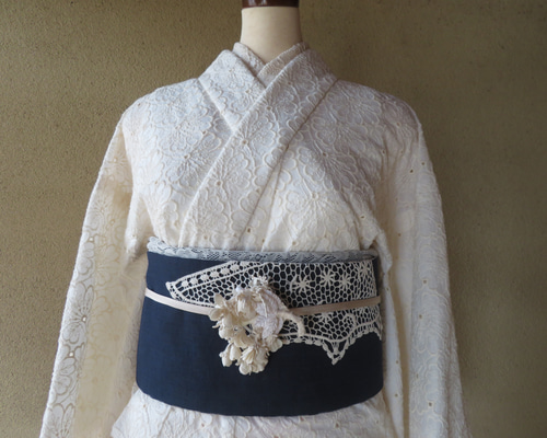 D262 夏着物　総レース　刺繍　花　着物　バチ衿　素材不明　極美品 D262 夏着物 総レース 刺繍 花 着物 バチ衿 素材不明 極美品