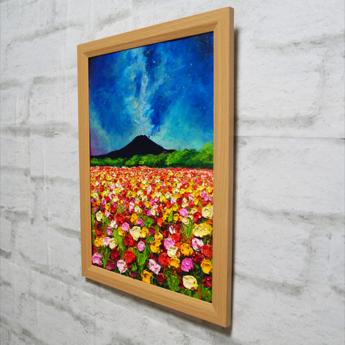 油絵 油彩 油彩画 絵 絵画 【星空のお花畑の富士山】 絵画 HR 通販
