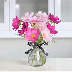 《ずっと咲いてる》リボン付き花瓶のデスクに置ける3色コスモス〈無料ギフトラッピング〉 6枚目の画像