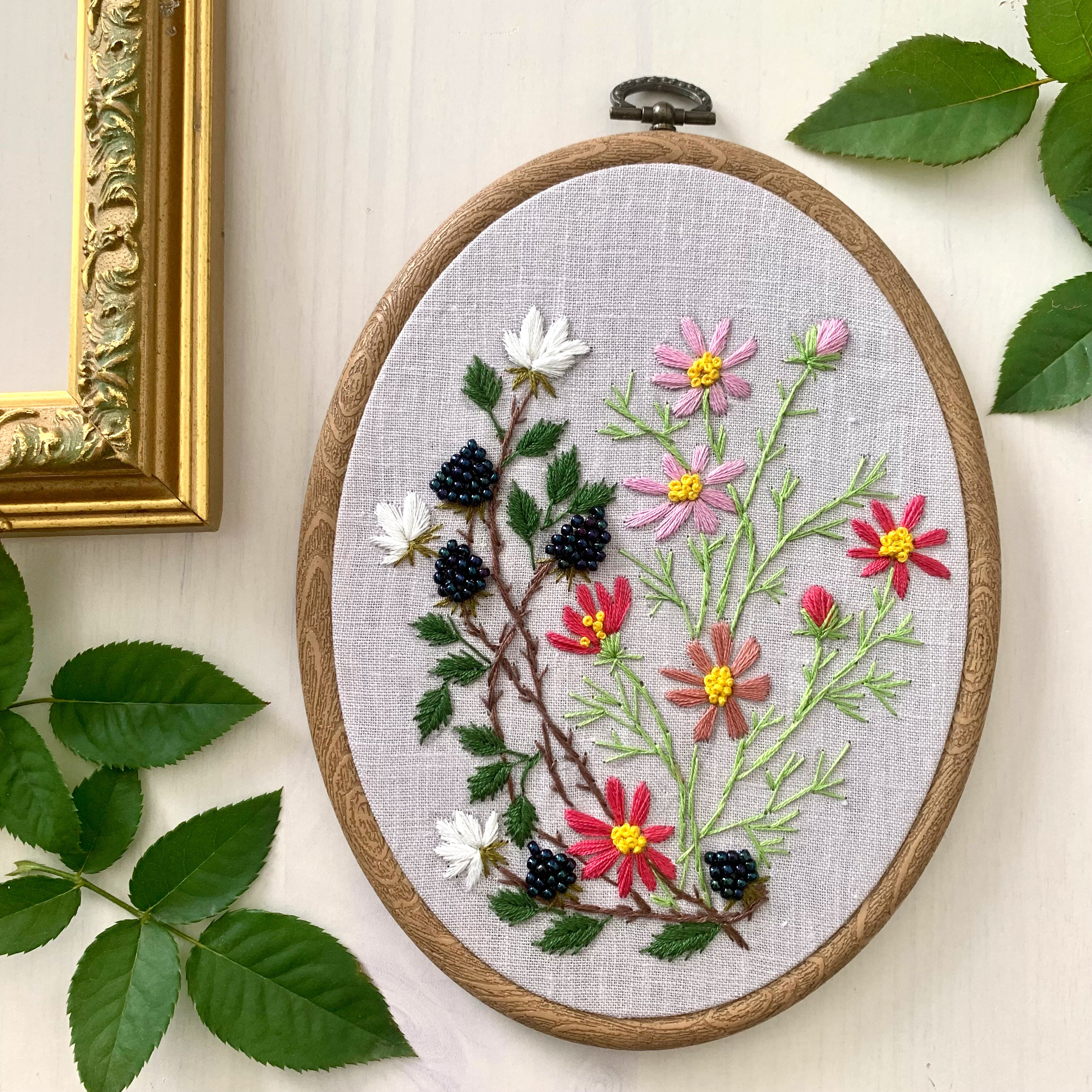 《受注製作》コスモス＆ブラックベリー　秋の恵みタペストリー