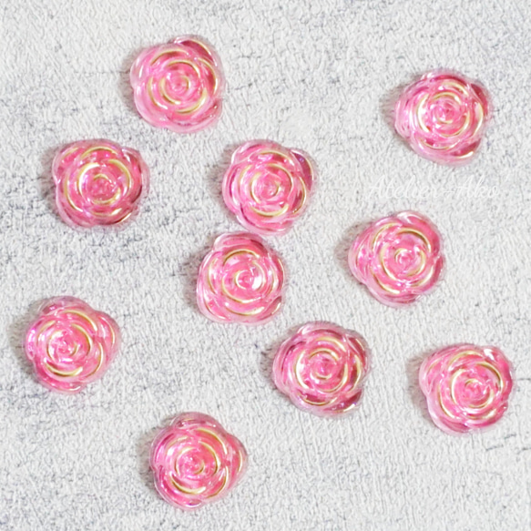 10個♡カボション ゴールド ライン　クリスタル ピンク　ローズ　バラ 1枚目の画像