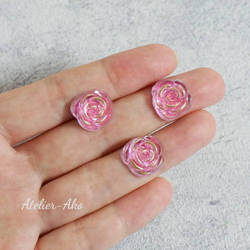 10個♡カボション ゴールド ライン クリスタル ピンク ローズ バラ 