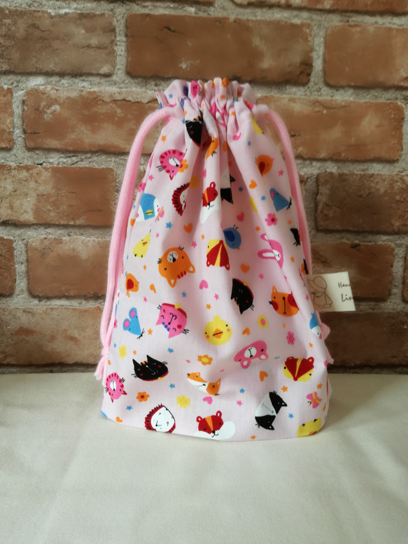 給食袋・動物とお花(ピンク)【入園入学 女の子】 給食袋 tette-tsunago 