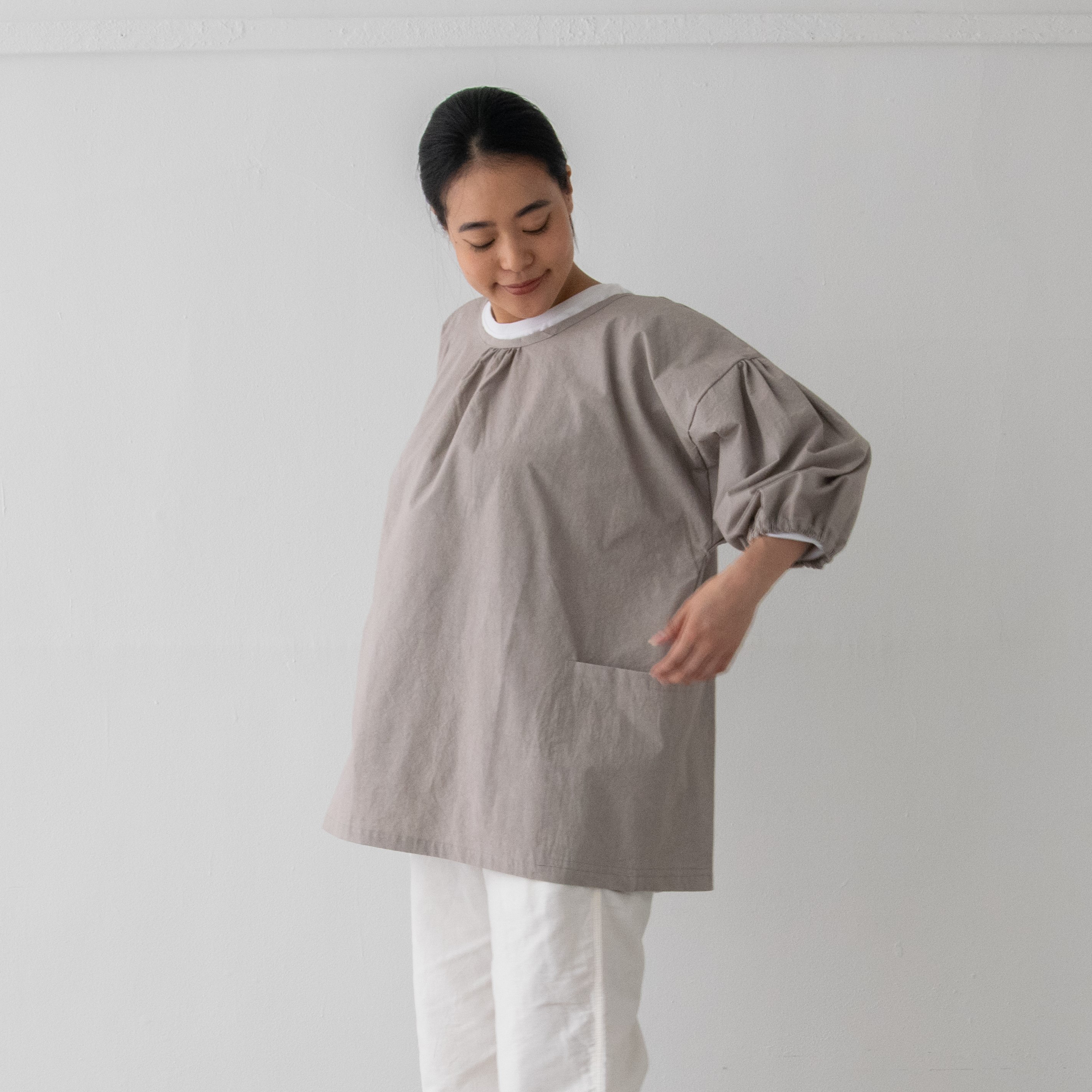 スモックエプロン DR / smockapron DR / グレージュ　送料無料