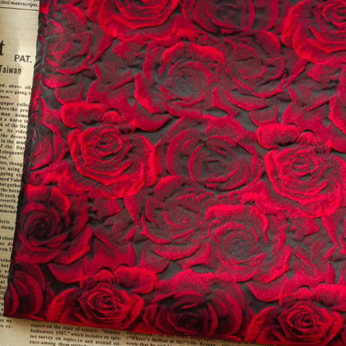 ダークレッドレリーフローズ花柄 ジャカード生地 [2858] 生地 ruusu