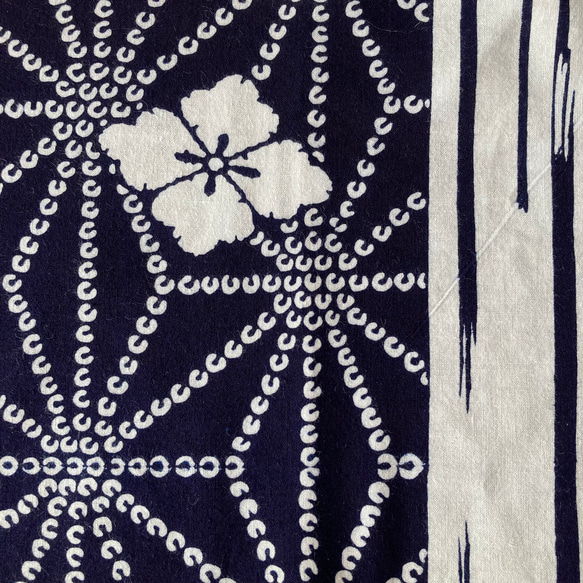 ☆浴衣リメイク☆カシュクールワンピース(長袖/ネイビー/麻の葉と花菱) 10枚目の画像
