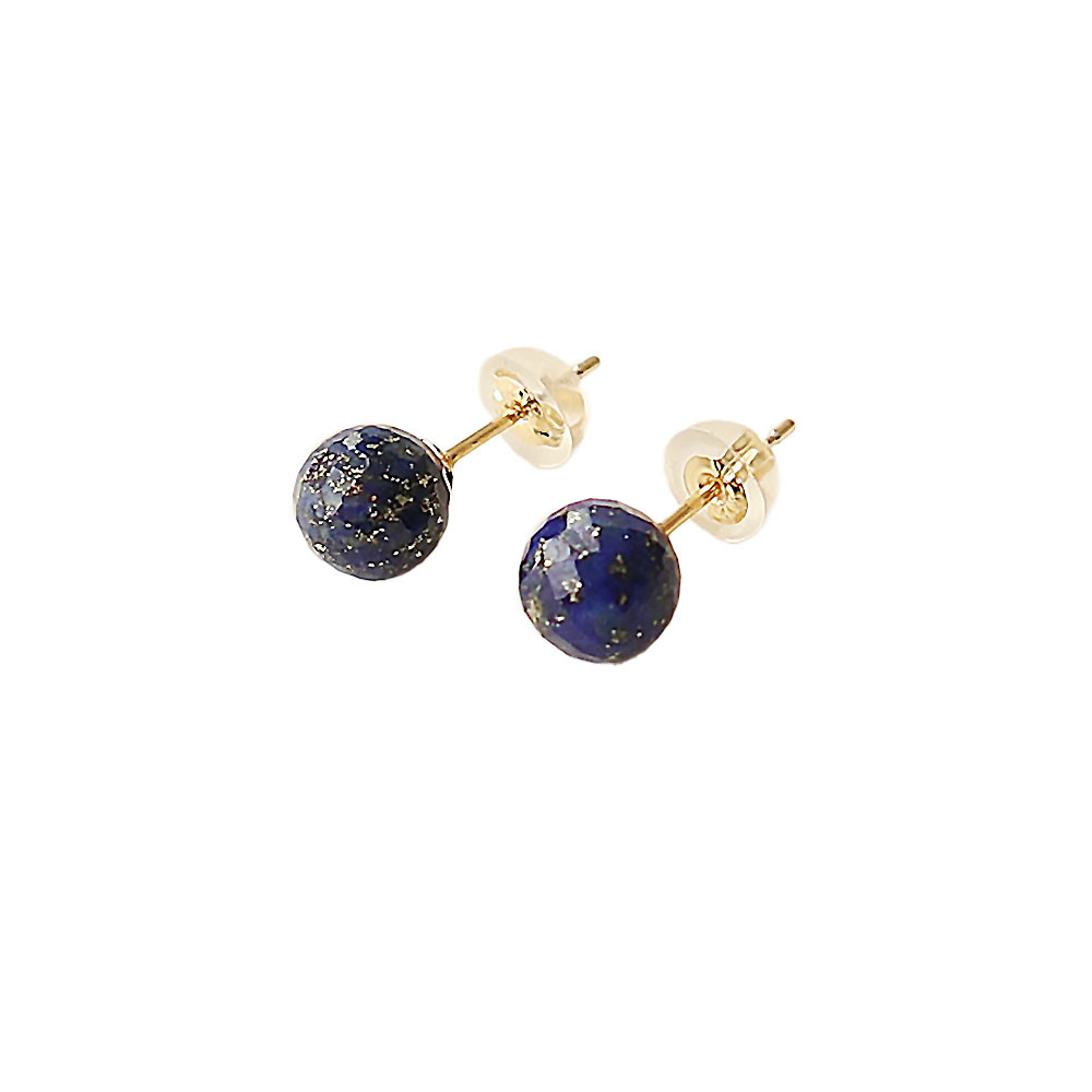 【 k18金ピアス】ラピスラズリ ラウンドカット 約5.5-6mm K18金スケルトンキャッチ付 スタッドピアス